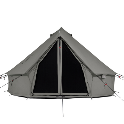 Gray tent with black interior on a white background