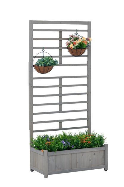 PolyTEAK Raised Garden Bed with Trellis, Outdoor Wooden Planter Box for Climbing Plants, Vegetables, and Herb Growing