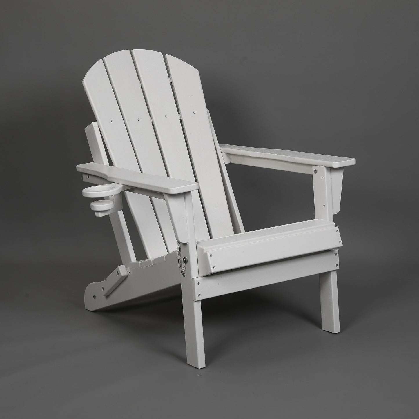 HDPE Folding Adirondack Chair with Dual Cup Holder - Composite Adirondack Chair with Wood Texture- White