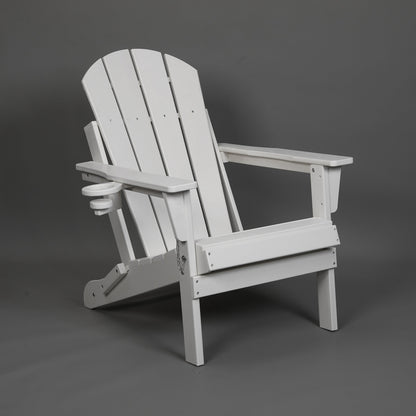 HDPE Folding Adirondack Chair with Dual Cup Holder - Composite Adirondack Chair with Wood Texture- White