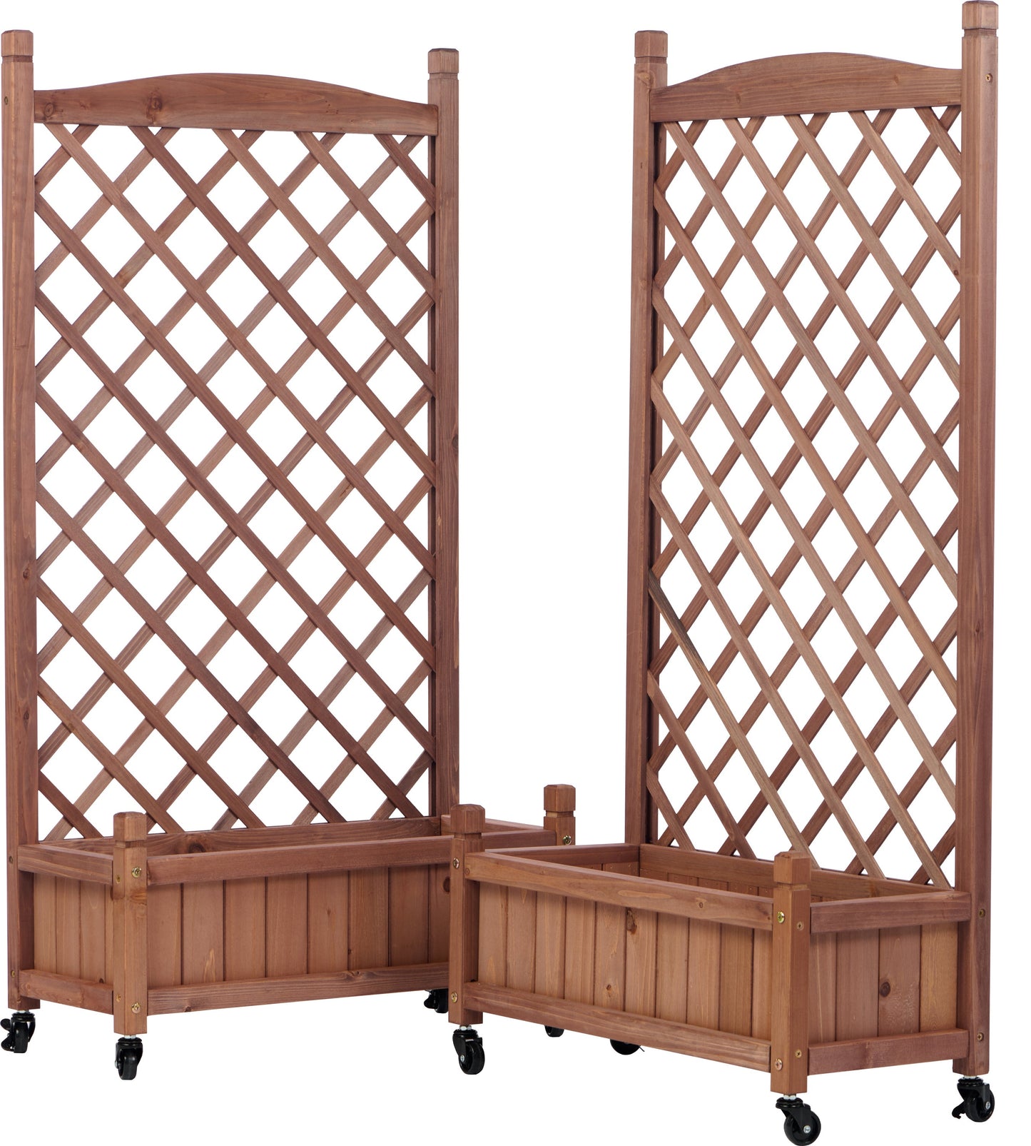 PolyTEAK 2-Pack Raised Garden Beds with Trellis, Outdoor Wooden Plant Box, and Plant Stand - Perfect for Vines and Flowers