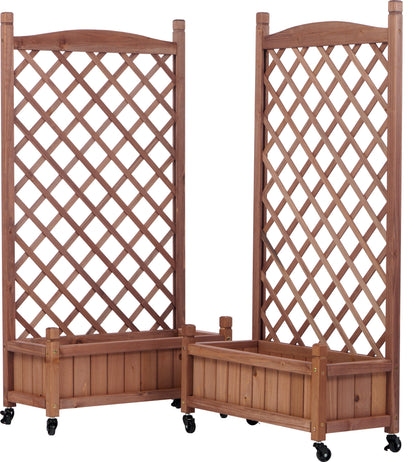 PolyTEAK 2-Pack Raised Garden Beds with Trellis, Outdoor Wooden Plant Box, and Plant Stand - Perfect for Vines and Flowers