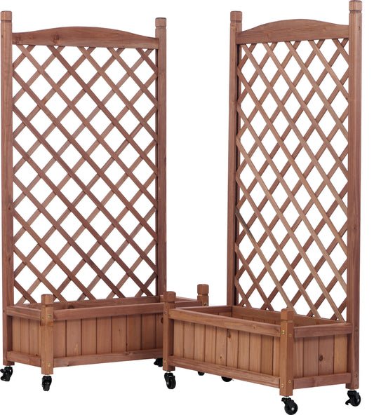 PolyTEAK 2-Pack Raised Garden Beds with Trellis, Outdoor Wooden Plant Box, and Plant Stand - Perfect for Vines and Flowers
