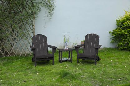 Folding Adirondack Chair with Side Table, 3-Piece Adirondack Chair Set with Wood Texture, Gray(includes 2 Chairs and 1 Table)