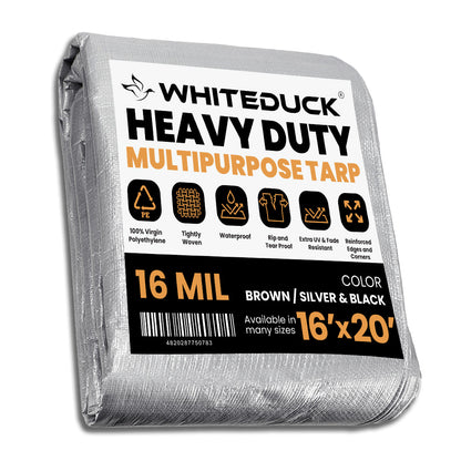 White Duck Outdoors Super Heavy Duty Poly Tarp Cover Thick 16 Mil, 8 oz