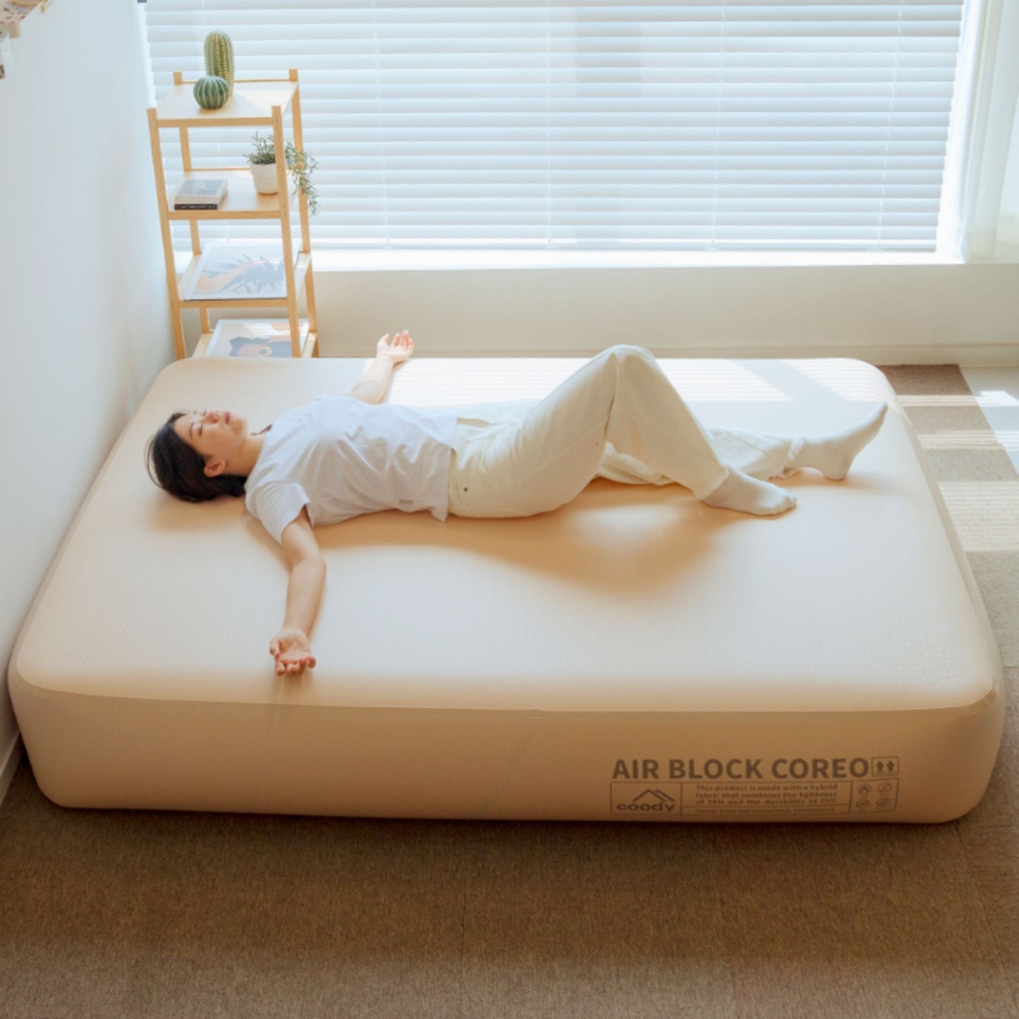 Coody Coreo Air Mattress King (180 × 200 × 35 cm) – Structured Air Block Inflatable Bed, Compact Pack Design