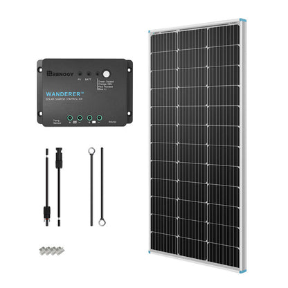 Renogy 100W 12V Monocrystalline Solar Starter Kit w/Wanderer 30A Charge Controller