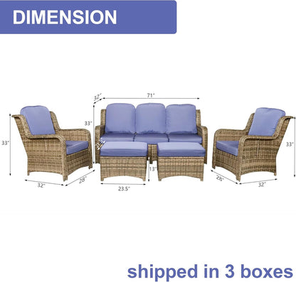 Ainfox 7 Piece Patio Furniture Sofa Set Blue