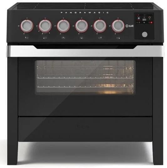 ILVE 36"Panoramagic Freestanding Induction Range Glossy Black UPMI09S3MK