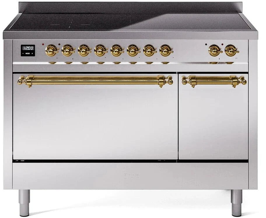 ILVE Nostalgie II 48 " Electric Range, Stainless Steel, Brass Trim UPI486QNMPSSG