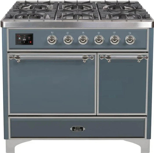 ILVE Majestic II 40" Dual Fuel, Natural Gas Range Liquid Propane, Blue Grey, Chrome Trim UMD10FDQNS3BGCLP
