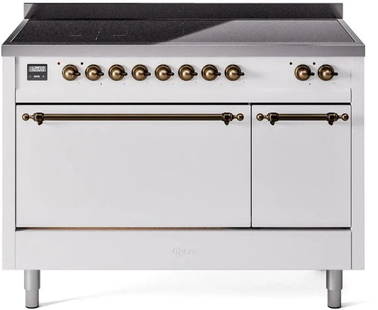 ILVE Nostalgie II 48 " Electric Range, White, Bronze Trim UPI486QNMPWHB