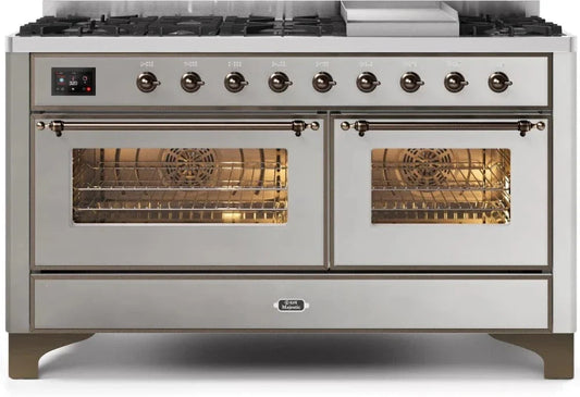 ILVE Majestic II 60" Dual Fuel, Stainless Steel Range, Bronze Trim UM15FDNS3SSB