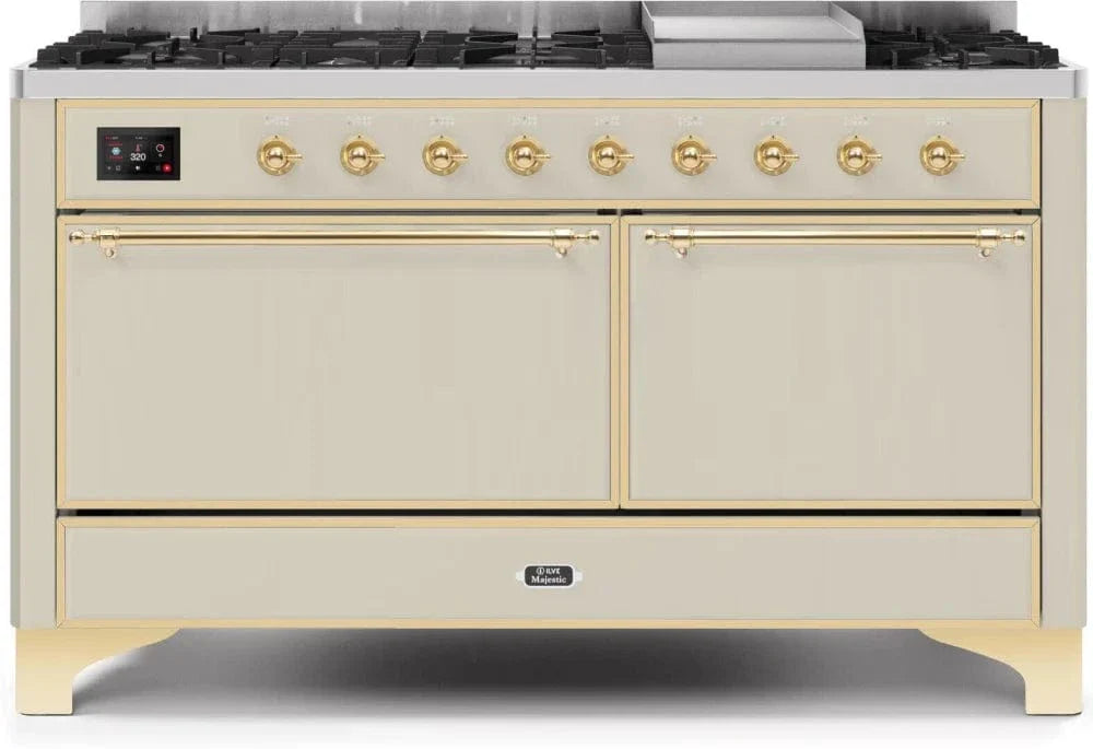 ILVE Majestic II 60" Dual Fuel Range Liquid Propane, Antique White, Brass Trim UM15FDQNS3AWGLP