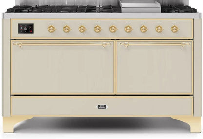 ILVE Majestic II 60" Dual Fuel Range Liquid Propane, Antique White, Brass Trim UM15FDQNS3AWGLP