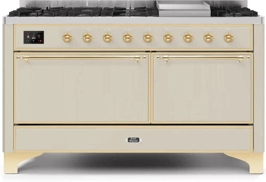 ILVE Majestic II 60" Dual Fuel Range Liquid Propane, Antique White, Brass Trim UM15FDQNS3AWGLP