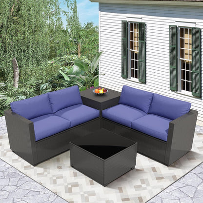 Ainfox 4 Piece Patio Sofa  Outdoor Patio Wicker Furniture Set