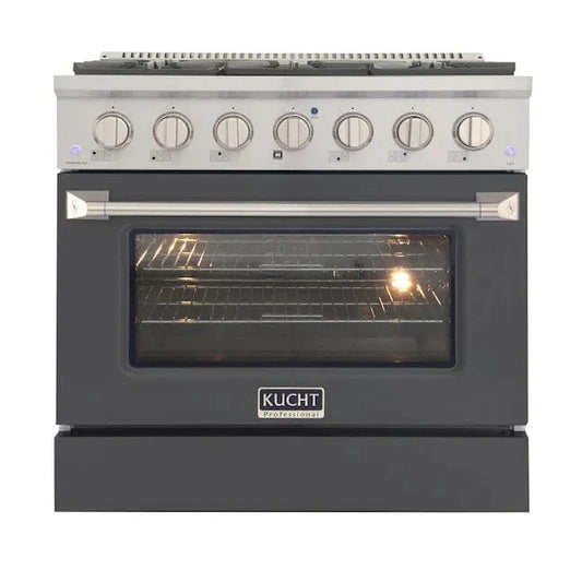 Kucht 36" Gas Range, Stainless Steel with Grey Oven Door, KNG361-GR