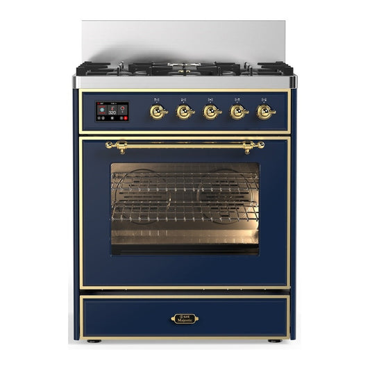 ILVE Majestic III 30"Dual Fuel Range Blue Brass Trim UM30NR3MBG