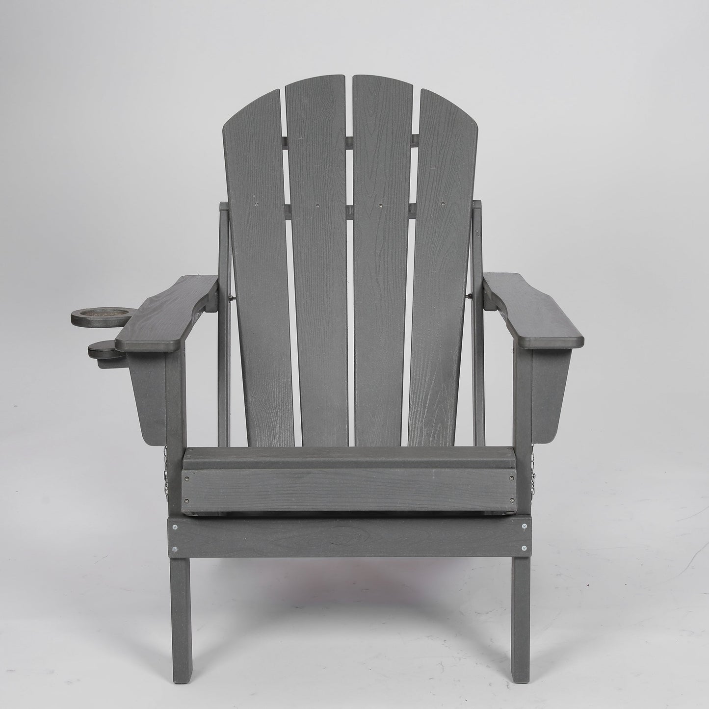 HDPE Folding Adirondack Chair with Dual Cup Holder - Composite Adirondack Chair with Wood Texture- ,Gray
