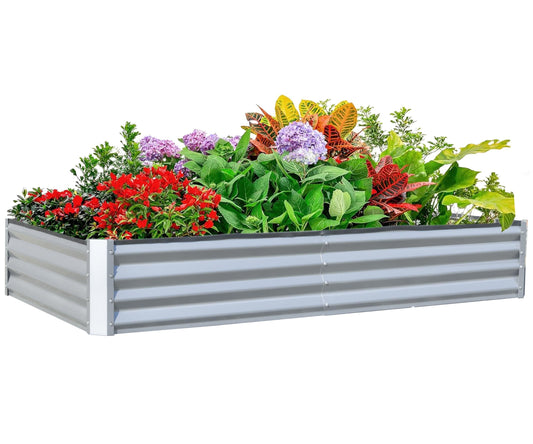 PolyTEAK Silver Galvanized Raised Garden Bed - Outdoor Planter Box for Vegetables, Fruits & Flowers