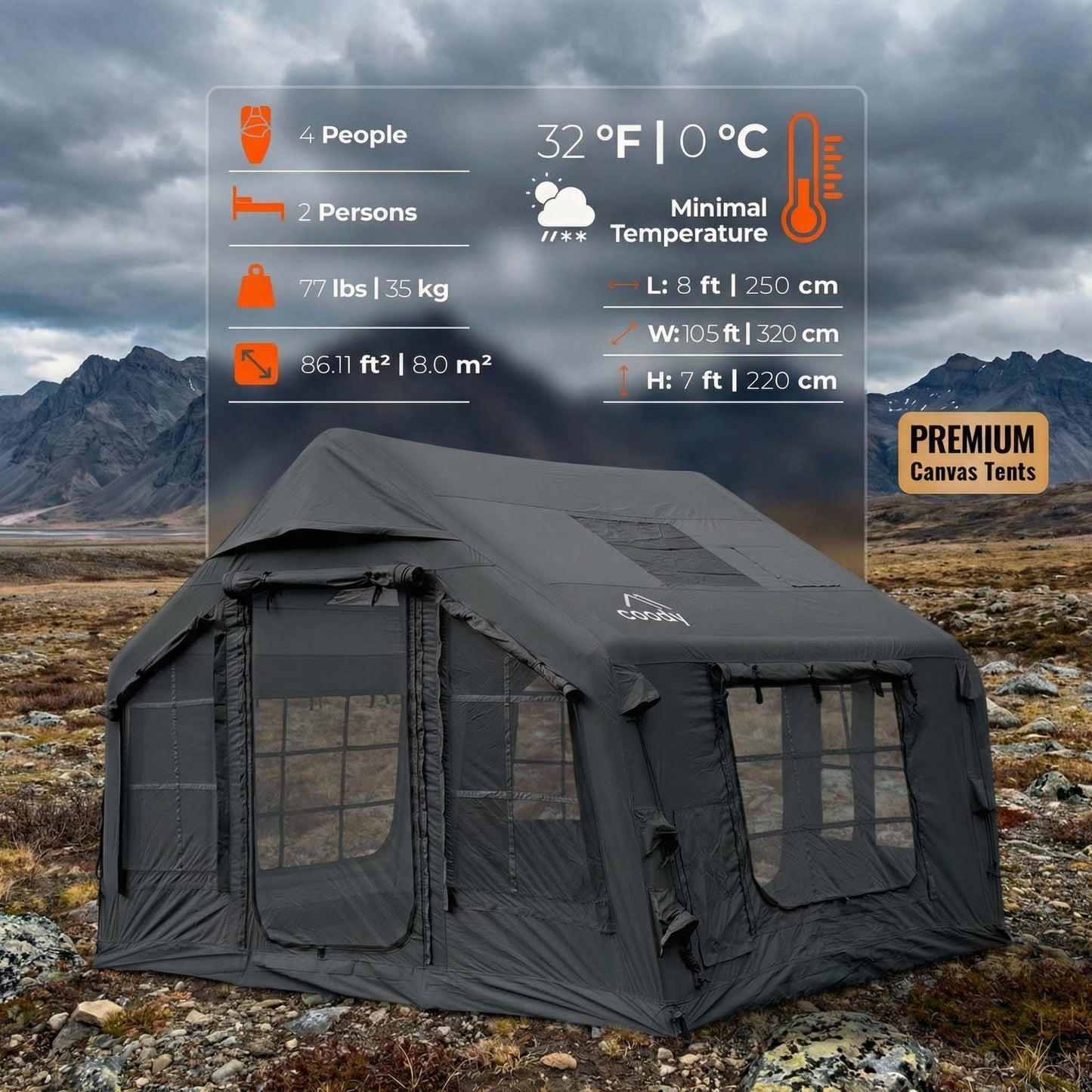 Coody 8.0 Air Tent Gray - Inflatable Tent House for Camping (1-4 Person)