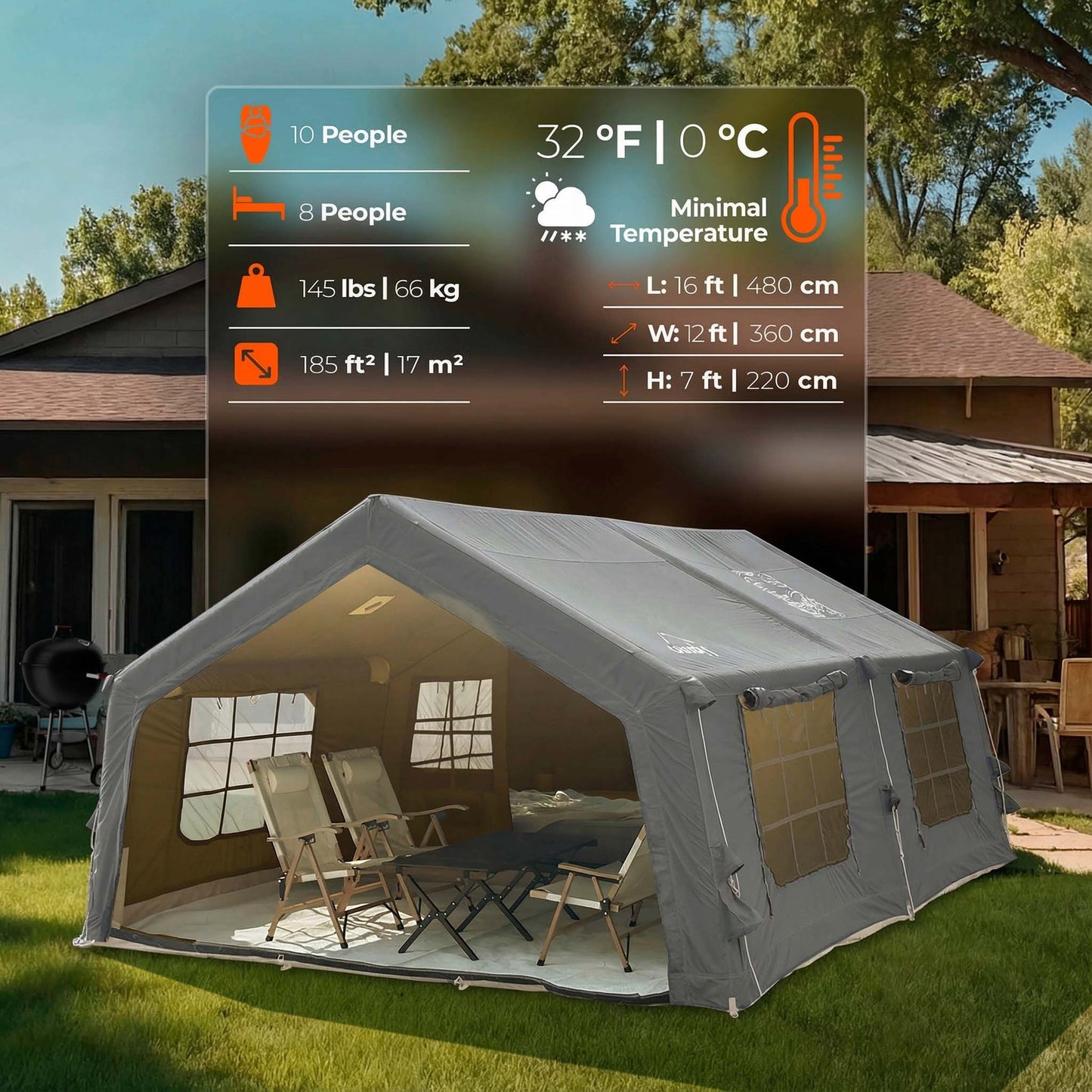 Coody Familia AirTent 17.2 Gray Inflatable Tent House for Camping (2-10 Person)