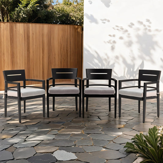 PolyTEAK Aluminum Outdoor Patio Dining Chairs with Plush Cushions (Set of 4)