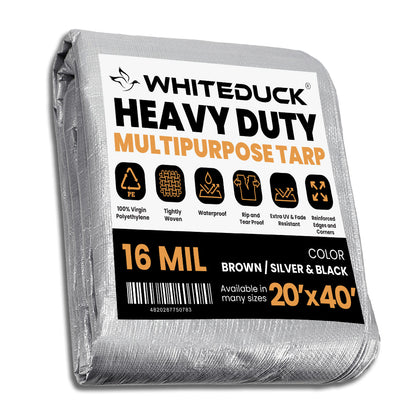 White Duck Outdoors Super Heavy Duty Poly Tarp Cover Thick 16 Mil, 8 oz