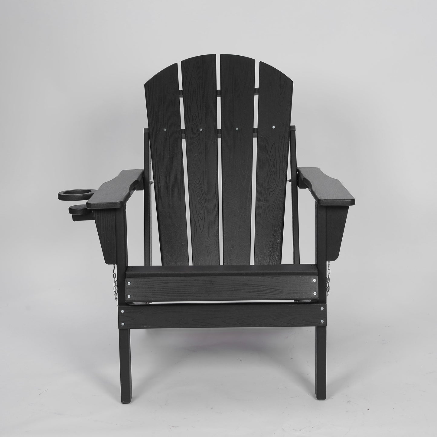 HDPE Folding Adirondack Chair with Dual Cup Holder - Composite Adirondack Chair with Wood Texture- Black