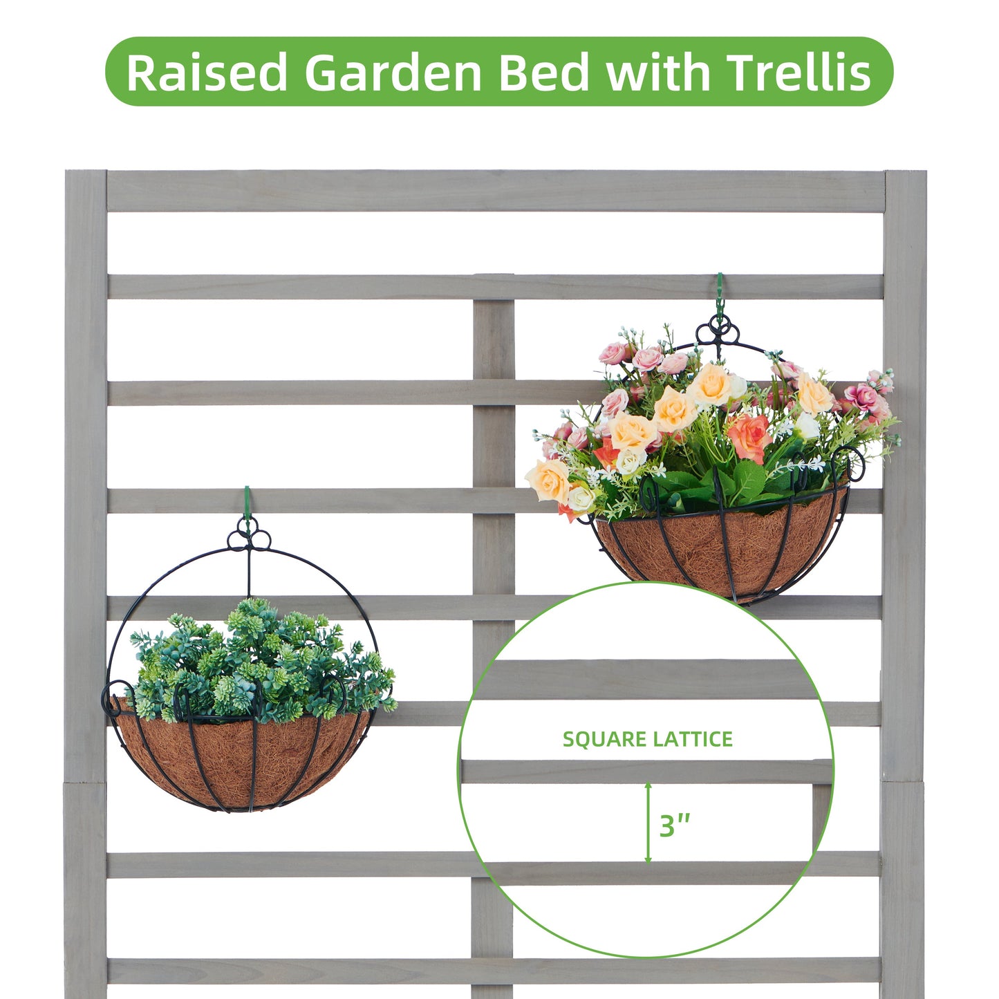 PolyTEAK Raised Garden Bed with Trellis, Outdoor Wooden Planter Box for Climbing Plants, Vegetables, and Herb Growing
