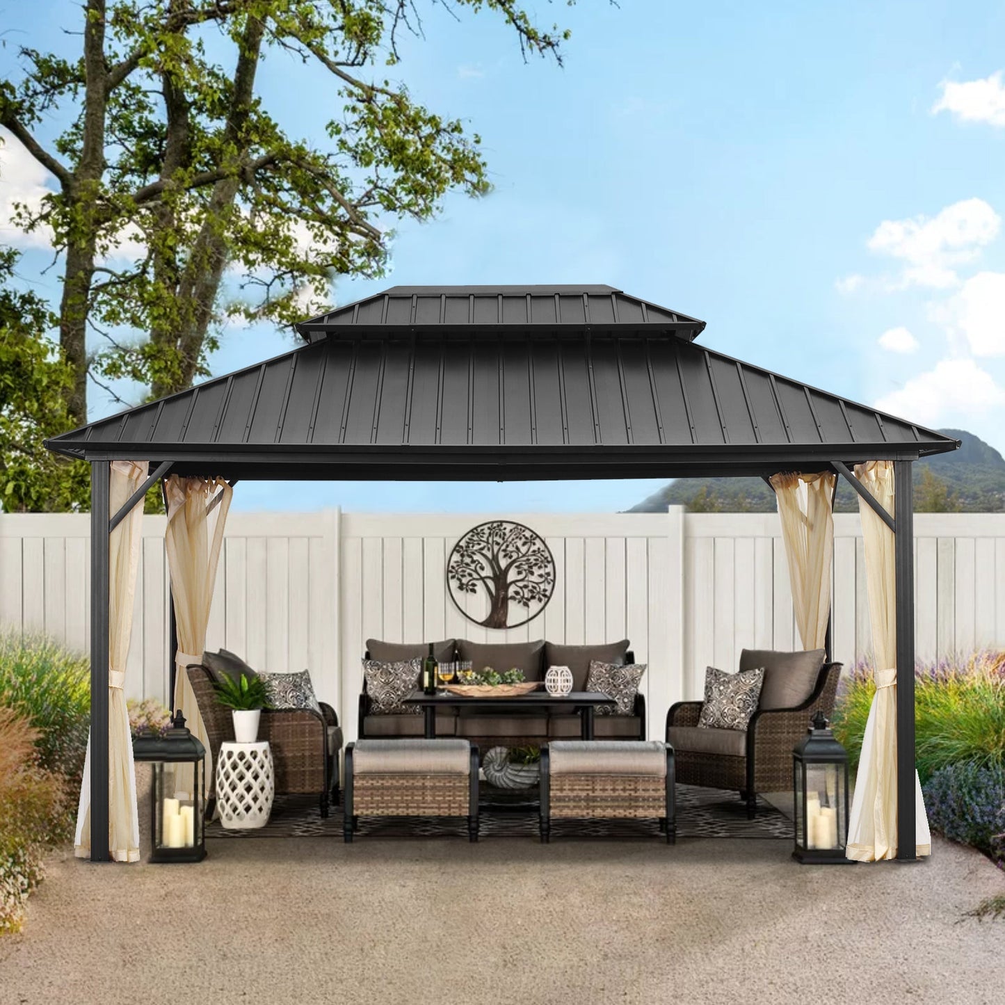 Ainfox 12x16Ft Patio Gazebo Outdoor Canopy with Mosquito with 2200lbs weight capacity of snow