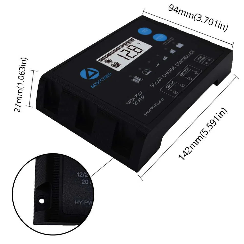 ACOPOWER 200W Mono Solar RV Kits + MPPT / PWM Charge Controller