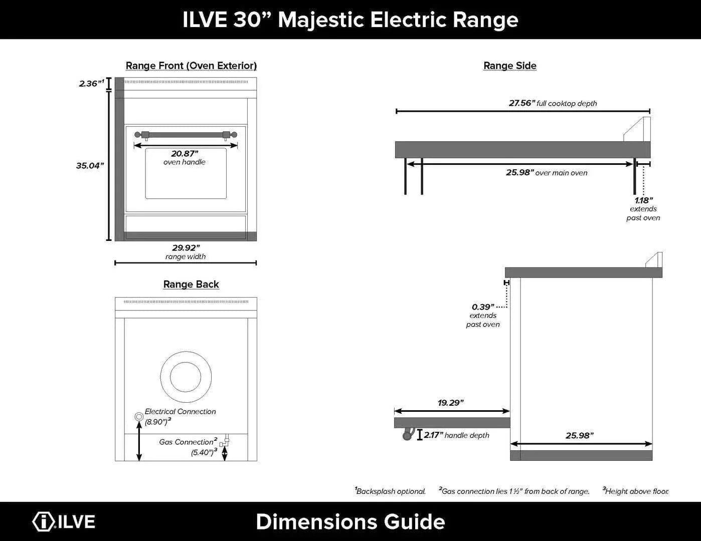 ILVE Majestic II 30" Induction Range Antique White Brass Trim UMI30QNE3AWG