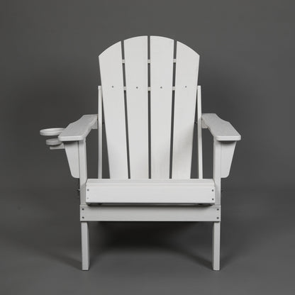 HDPE Folding Adirondack Chair with Dual Cup Holder - Composite Adirondack Chair with Wood Texture- White