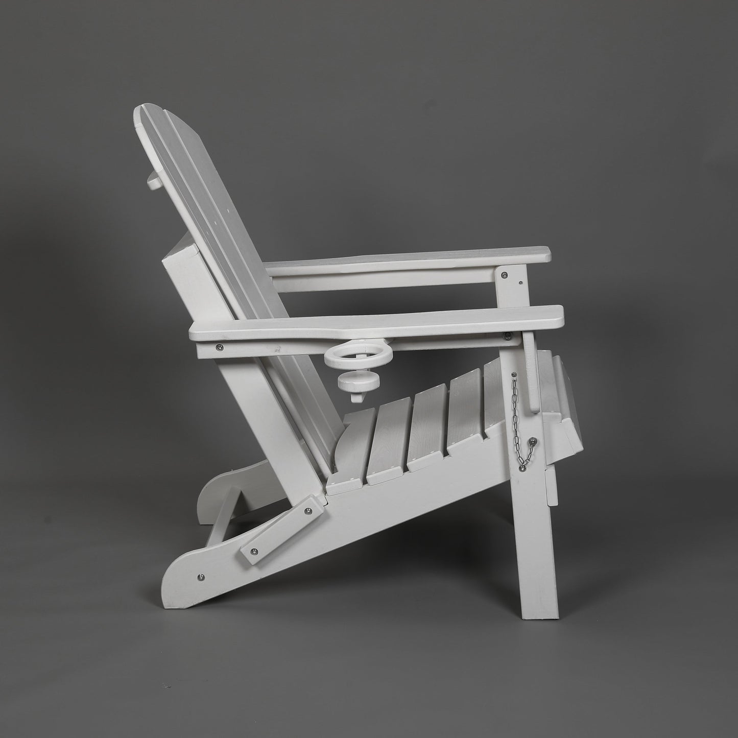 HDPE Folding Adirondack Chair with Dual Cup Holder - Composite Adirondack Chair with Wood Texture- White