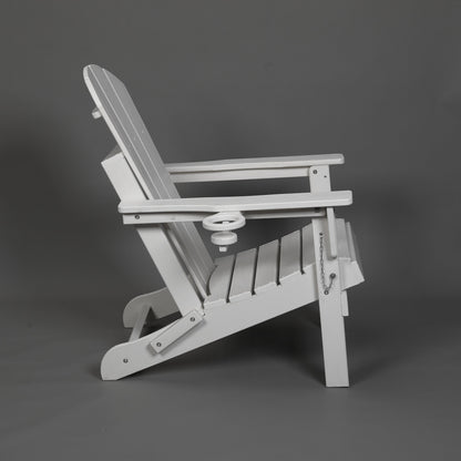 HDPE Folding Adirondack Chair with Dual Cup Holder - Composite Adirondack Chair with Wood Texture- White