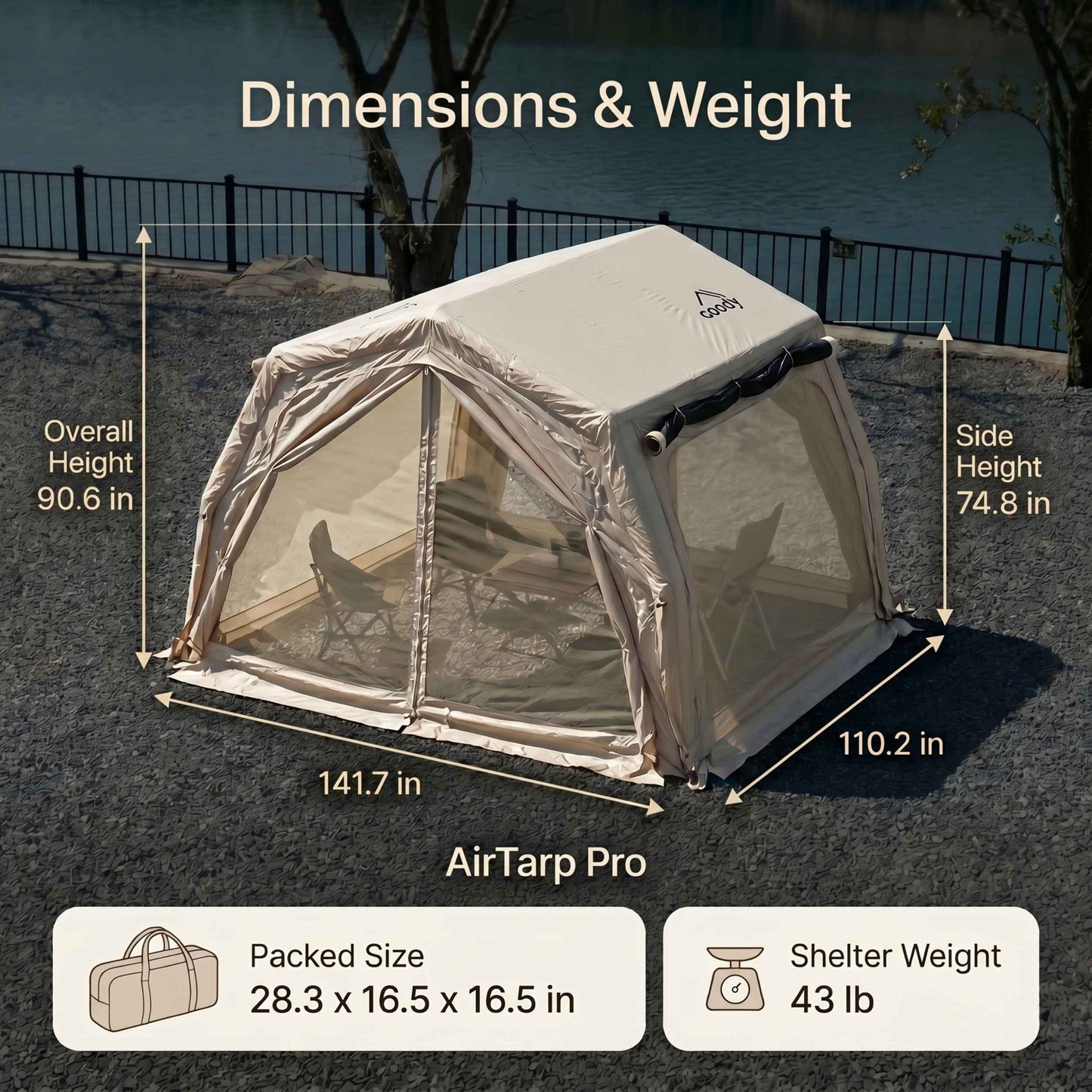 Coody AirTarp Pro Inflatable Canopy Extension for 17.2 Pro, 10.0 Pro & Hub Pro AirTents – Beige