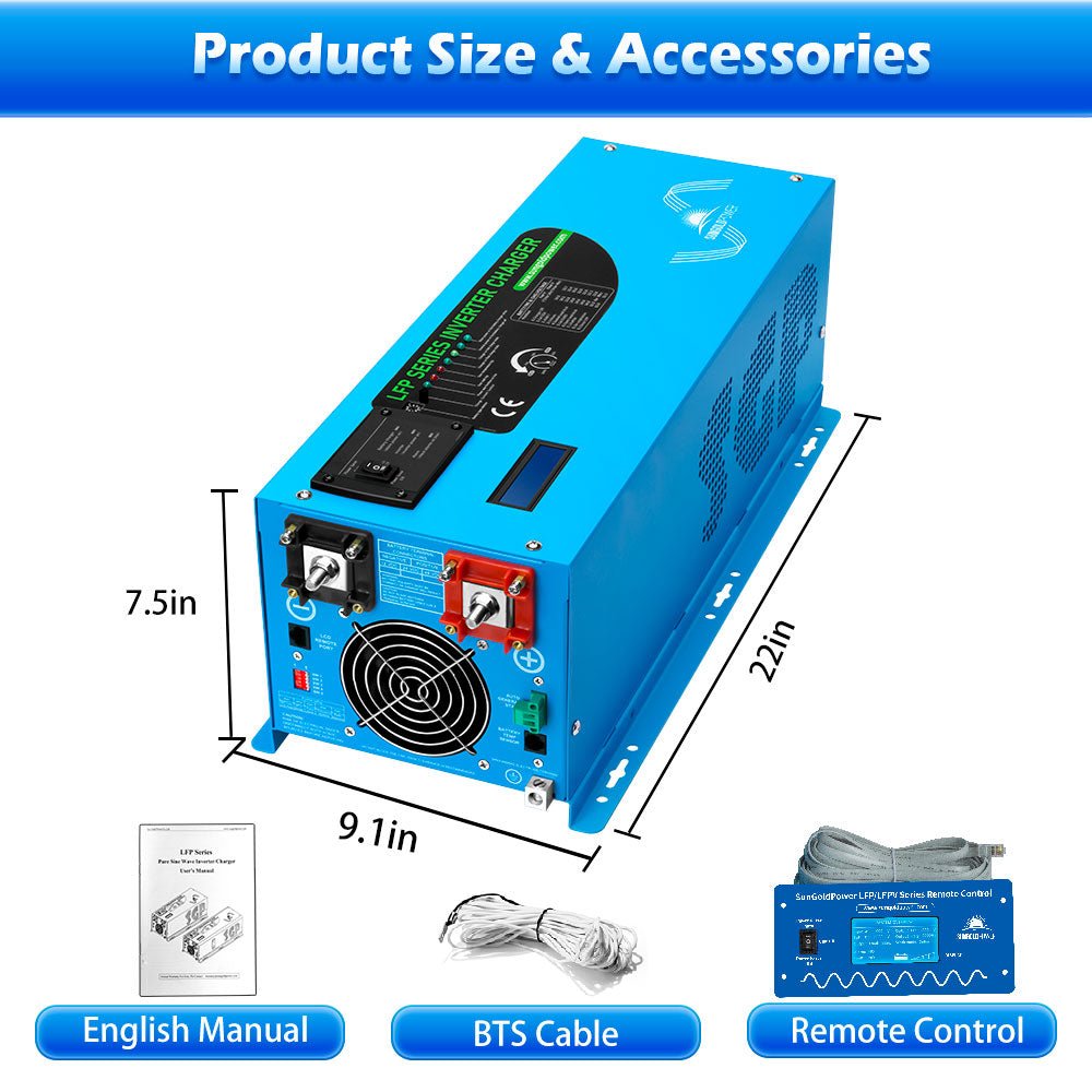 SunGoldPower 2000W/ 3000W/ 4000W DC 12V Pure Sine Wave Inverter With Charger