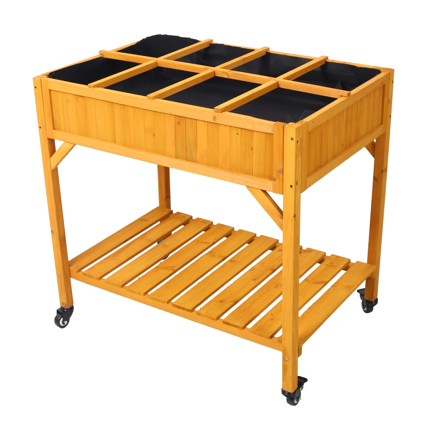 PolyTEAK Elevated 8 Pocket Garden Bed on Wheels for Flowers, Herbs, and Vegetables with Storage Shelf & Drainage Holes