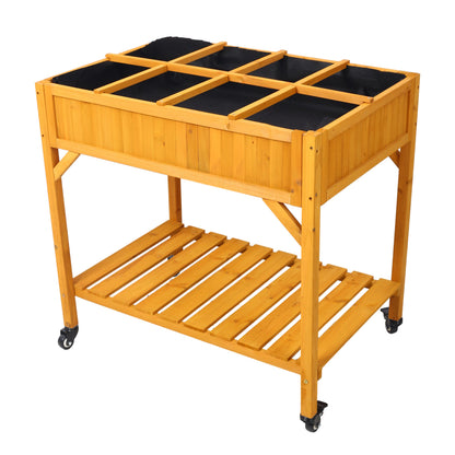 PolyTEAK Elevated 8 Pocket Garden Bed on Wheels for Flowers, Herbs, and Vegetables with Storage Shelf & Drainage Holes