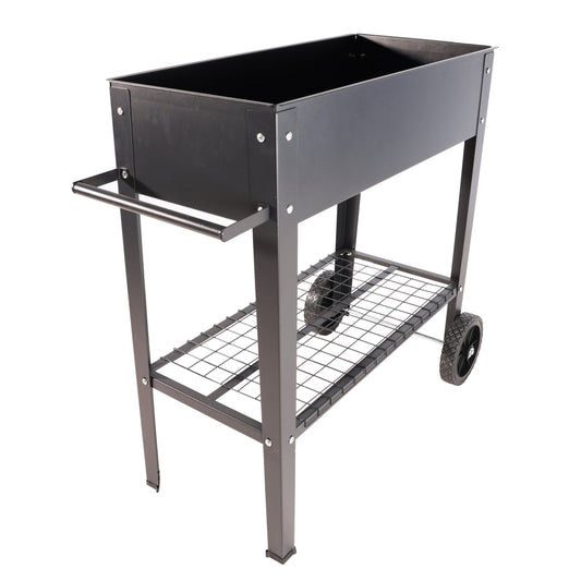 PolyTEAK Black Metal Raised Garden Bed Cart with Wheels for Easy Moving - Good for Vegetables, Flowers, and Herbs