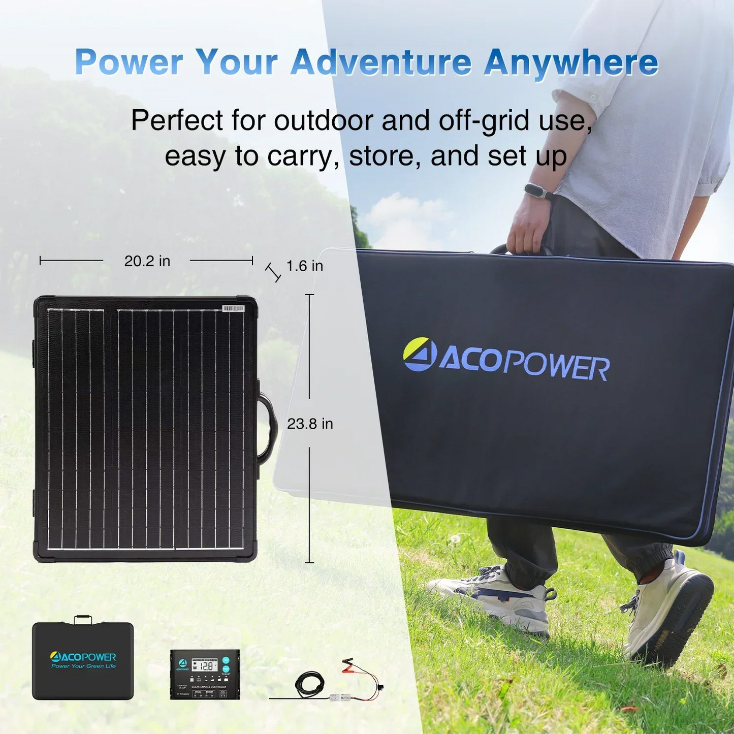 ACOPOWER PLK Portable Solar Panel Kit, Lightweight 20A Charge Controller——200W, 100W