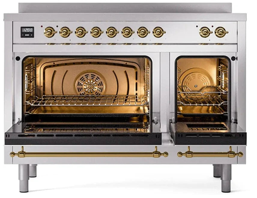 ILVE Nostalgie II 48 " Electric Range, Stainless Steel, Brass Trim UPI486QNMPSSG