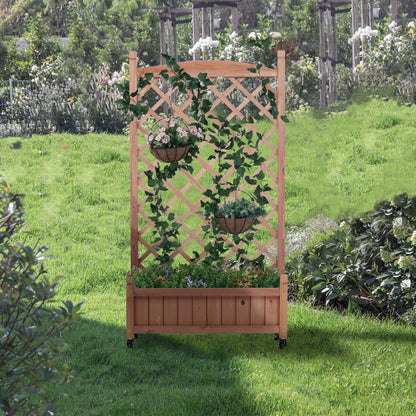 PolyTEAK 2-Pack Raised Garden Beds with Trellis, Outdoor Wooden Plant Box, and Plant Stand - Perfect for Vines and Flowers