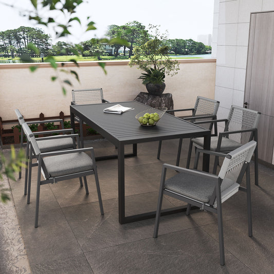 PolyTEAK Modern 7-Piece Outdoor Dining Table & Woven Back Chair Set