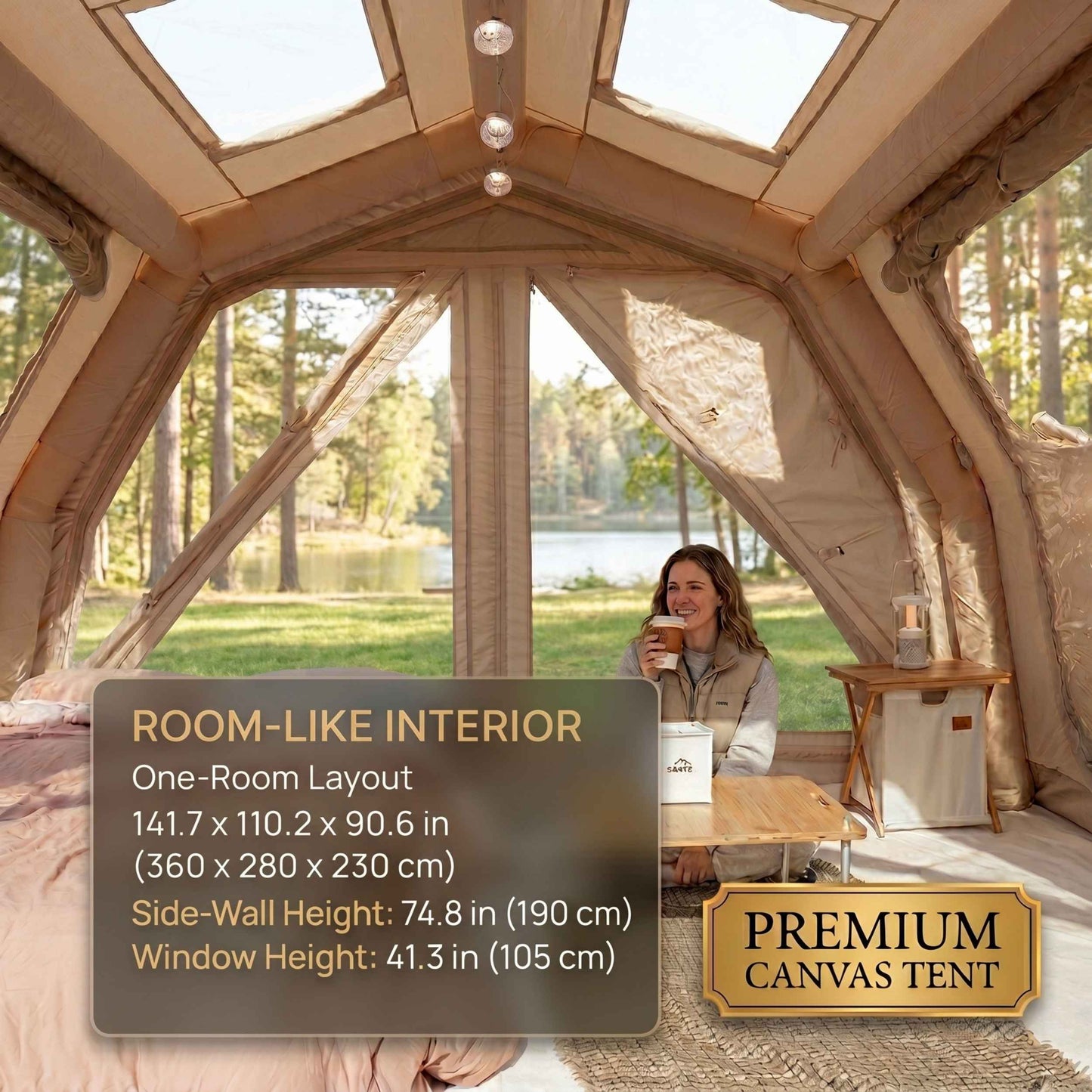Coody 10.0 PRO Beige Premium Family Inflatable Canvas Tent (2-4 Person)