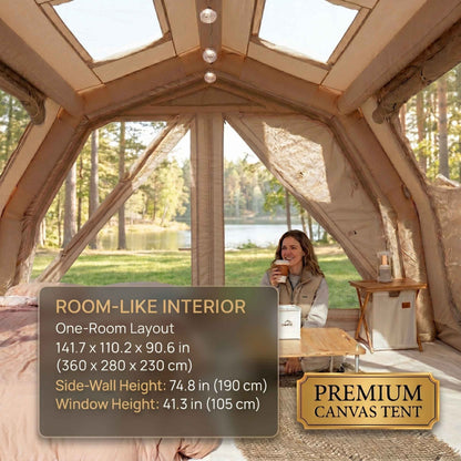 Coody 10.0 PRO Beige Premium Family Inflatable Canvas Tent (2-4 Person)