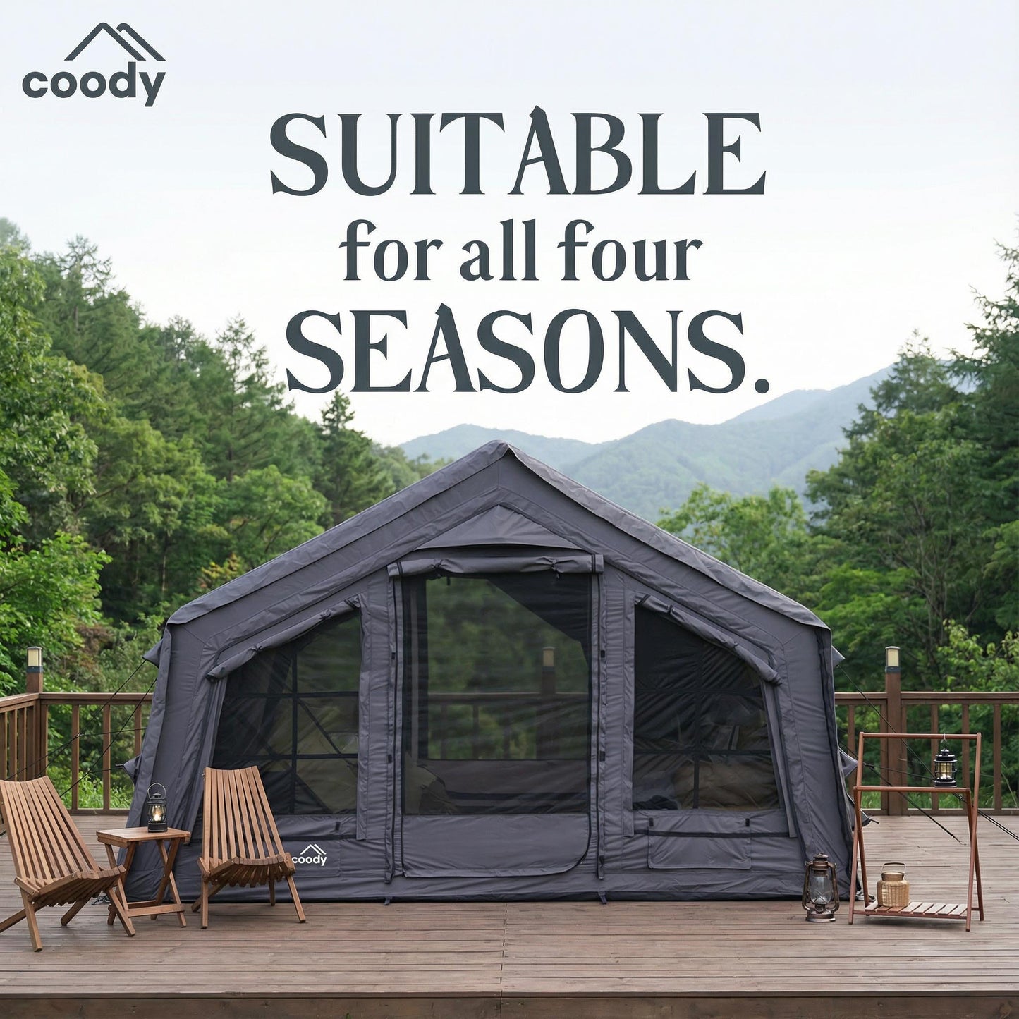 Coody Familia AirTent 17.2 Gray Inflatable Tent House for Camping (2-10 Person)