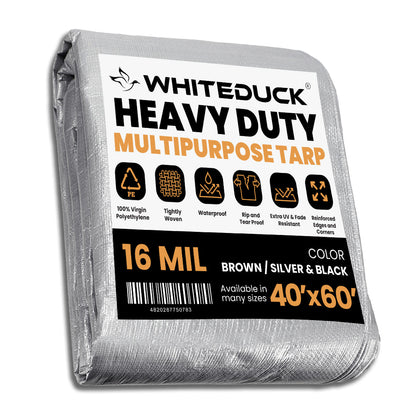 White Duck Outdoors Super Heavy Duty Poly Tarp Cover Thick 16 Mil, 8 oz